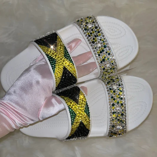 Jamaica Theme Bling Croc Slides